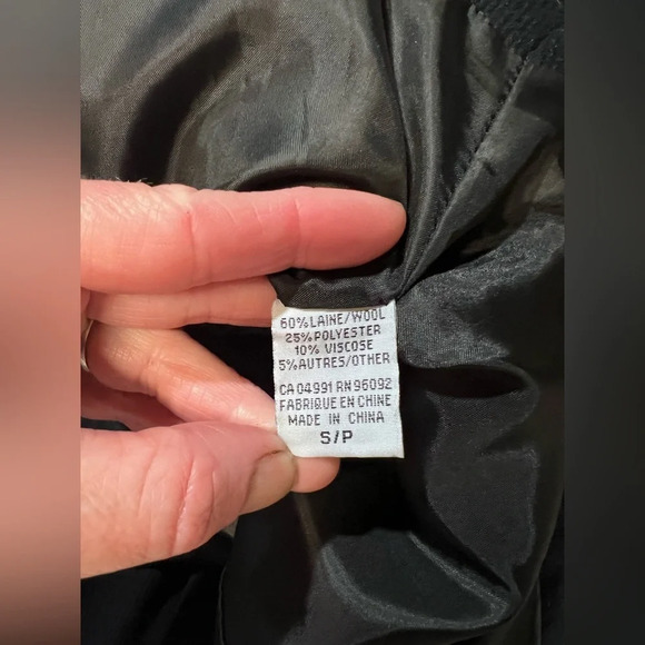 🛍️KATHERINE BARCLAY “Unique” Black Wool blend Frock/coat size S. - Picture 10 of 14